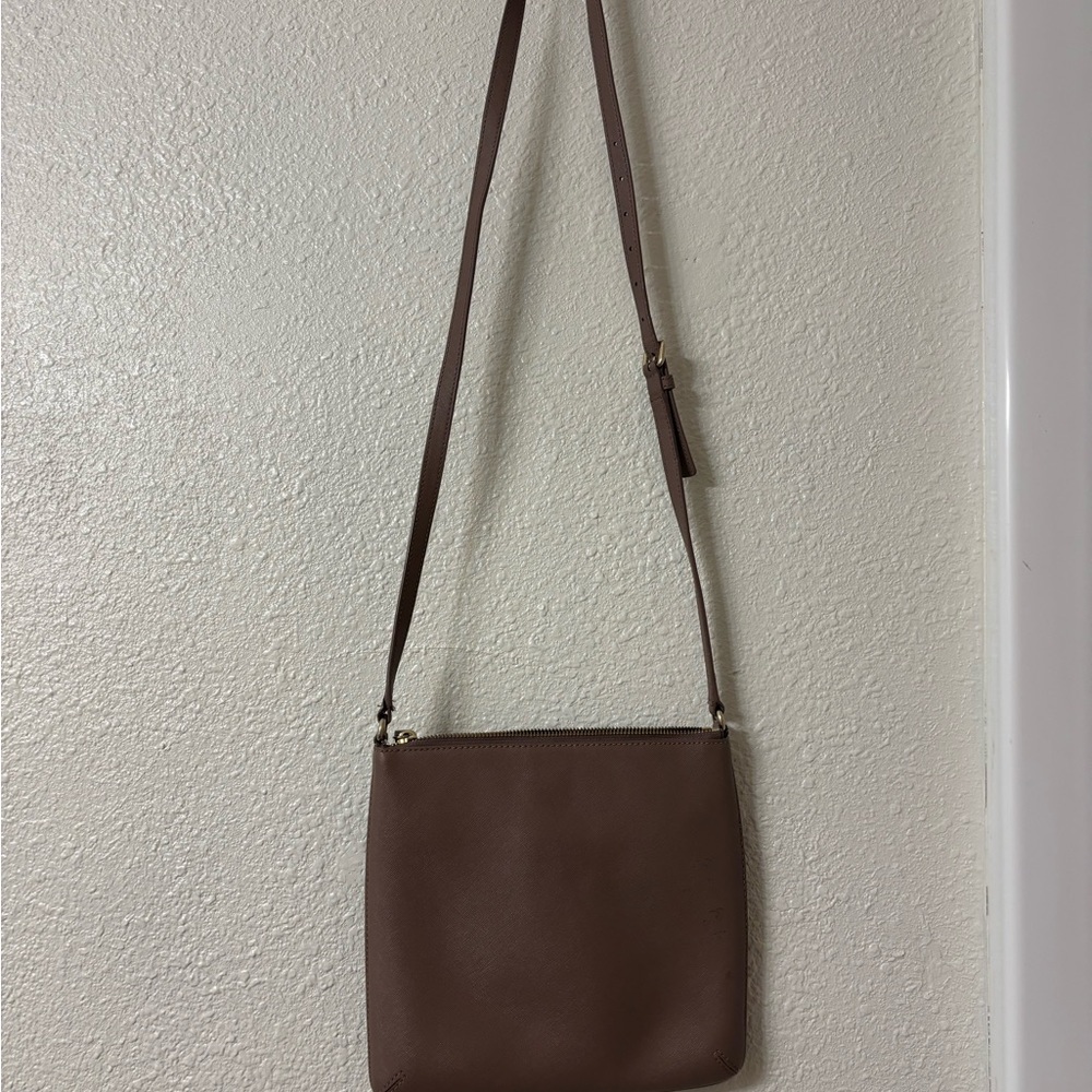 Kate Spade Grey-Purple Crossbody Purse Beige Interior with Logo Pattern